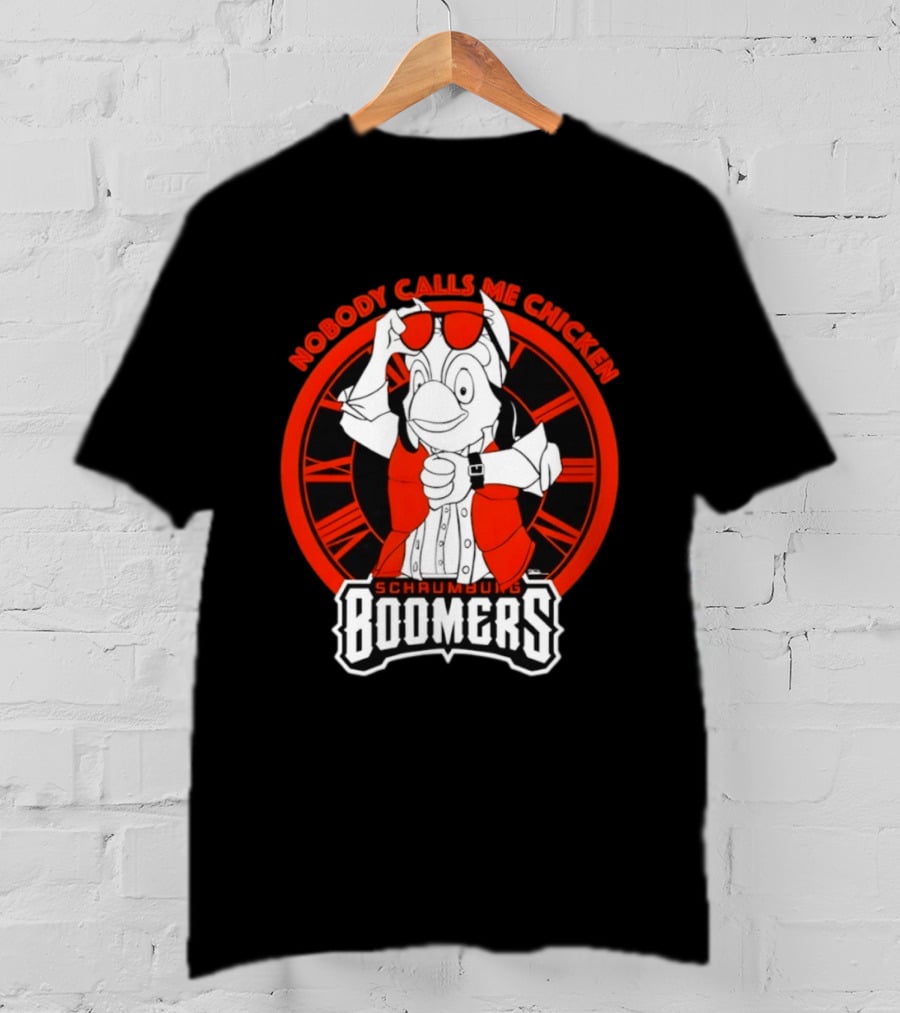 Schaumburg Boomers Nobody Calls Me Chicken Back To The Future Tower T-Shirt