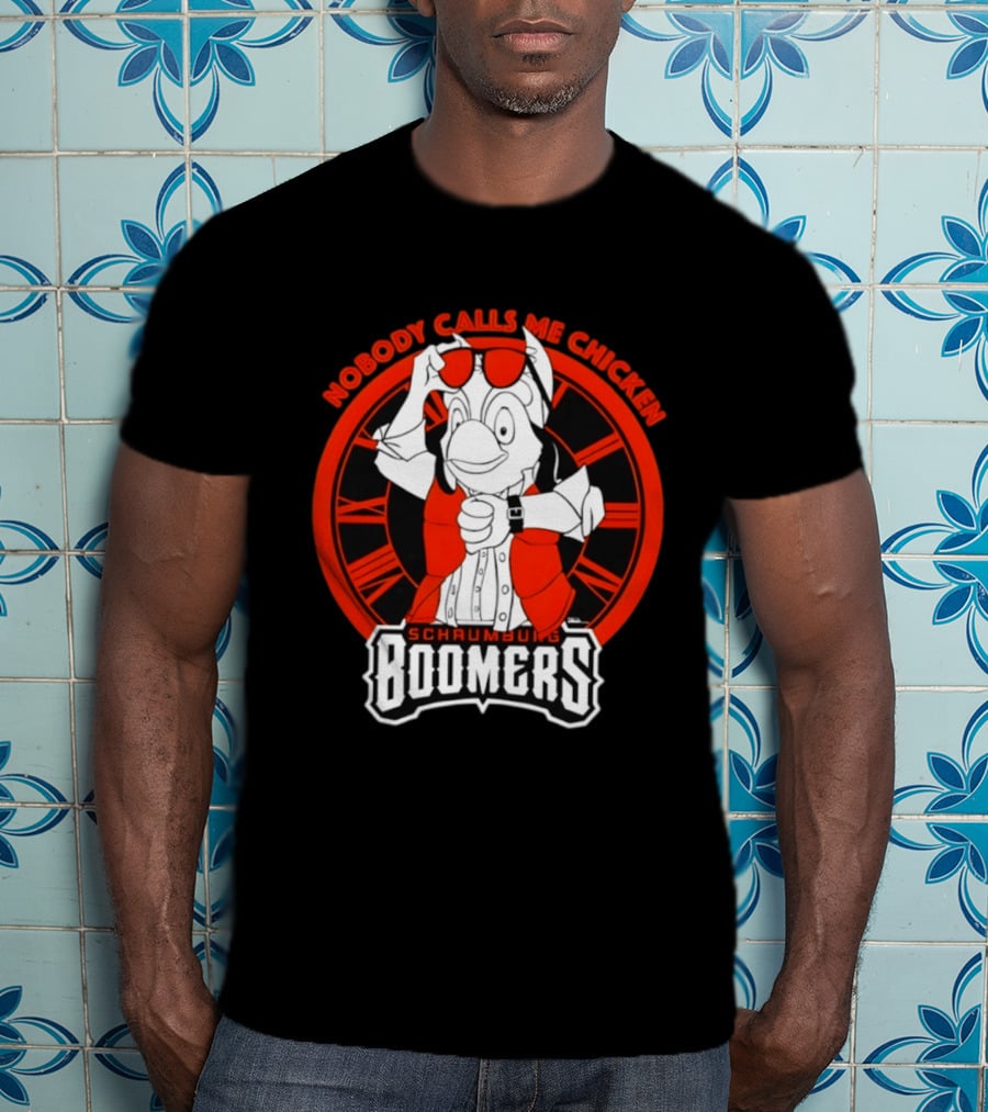 Schaumburg Boomers Nobody Calls Me Chicken Back To The Future Tower T-Shirt