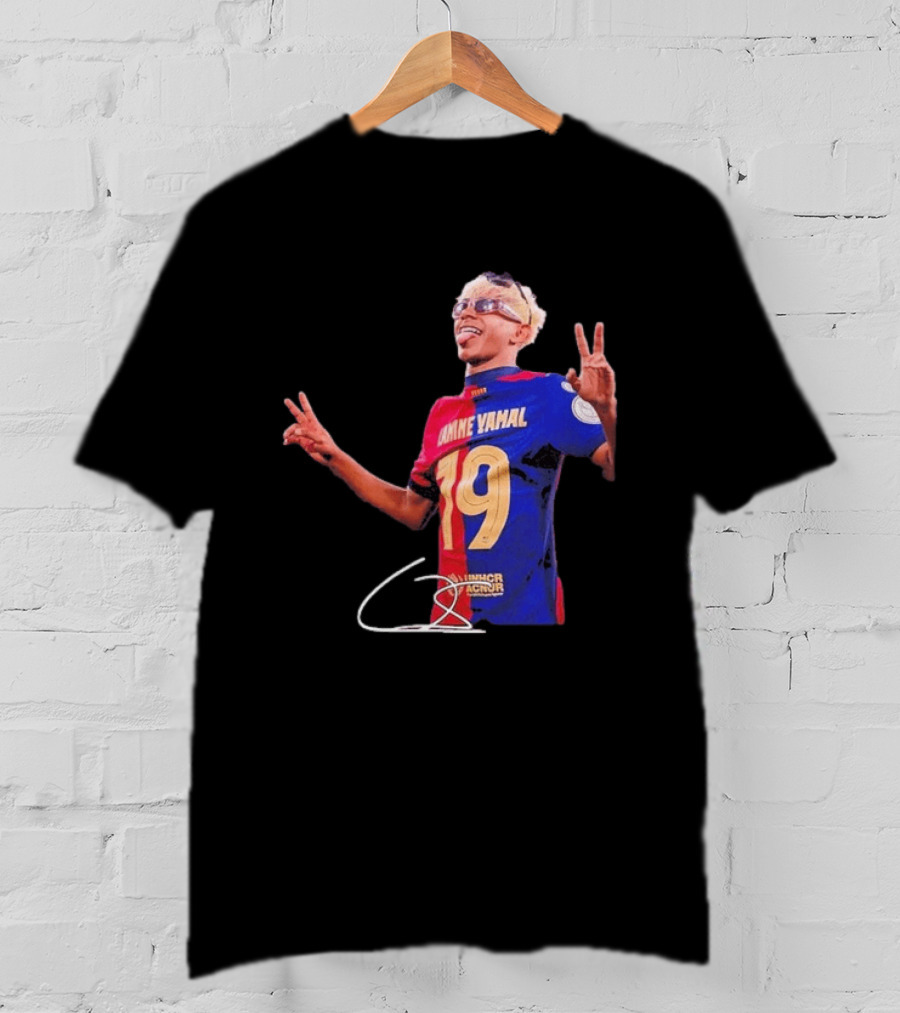Lamine Yamal Barcelona Peace Sign Celebration 19 Jersey T-Shirt