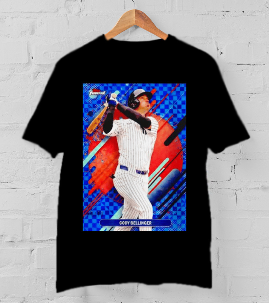 Cody Bellinger Topps Finest Baseball Card Blue Checkered Background Batting Pose T-Shirt