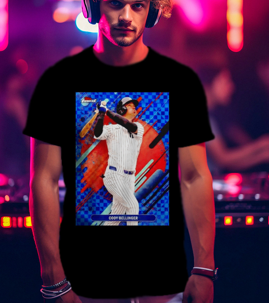 Cody Bellinger Topps Finest Baseball Card Blue Checkered Background Batting Pose T-Shirt
