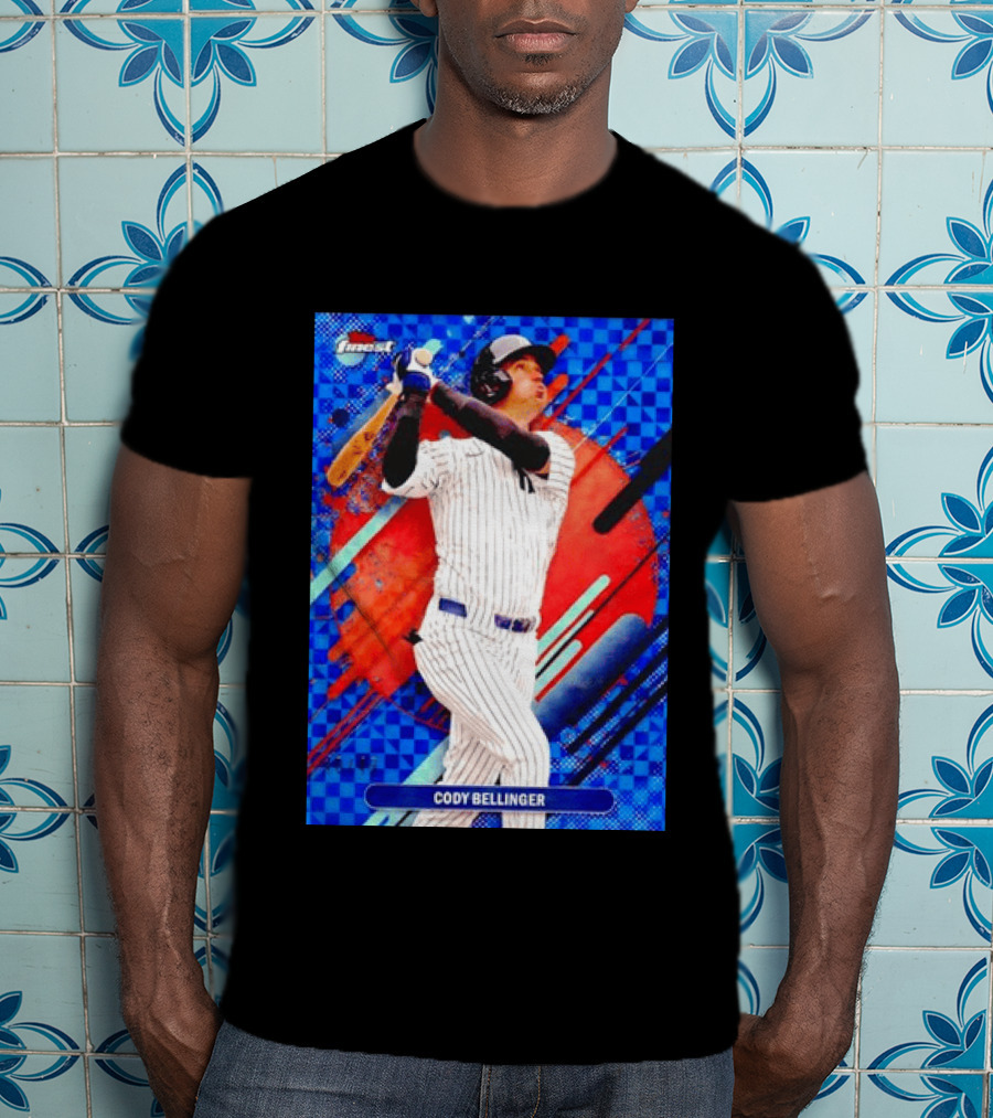 Cody Bellinger Topps Finest Baseball Card Blue Checkered Background Batting Pose T-Shirt