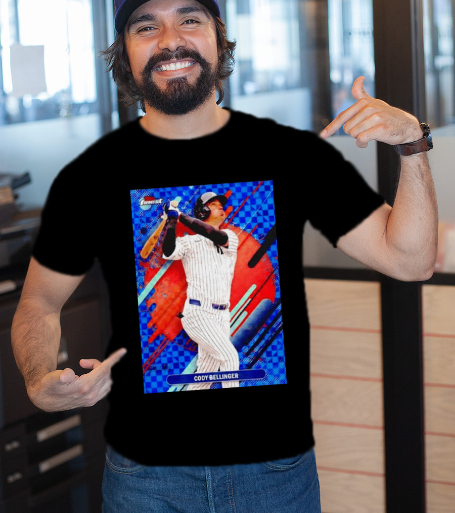 Cody Bellinger Topps Finest Baseball Card Blue Checkered Background Batting Pose T-Shirt