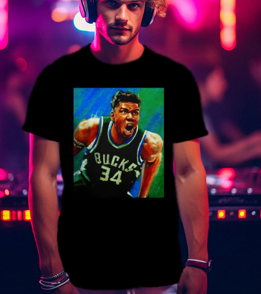 Giannis Antetokounmpo Bucks No 34 Jersey Art Basketball Star T-Shirt
