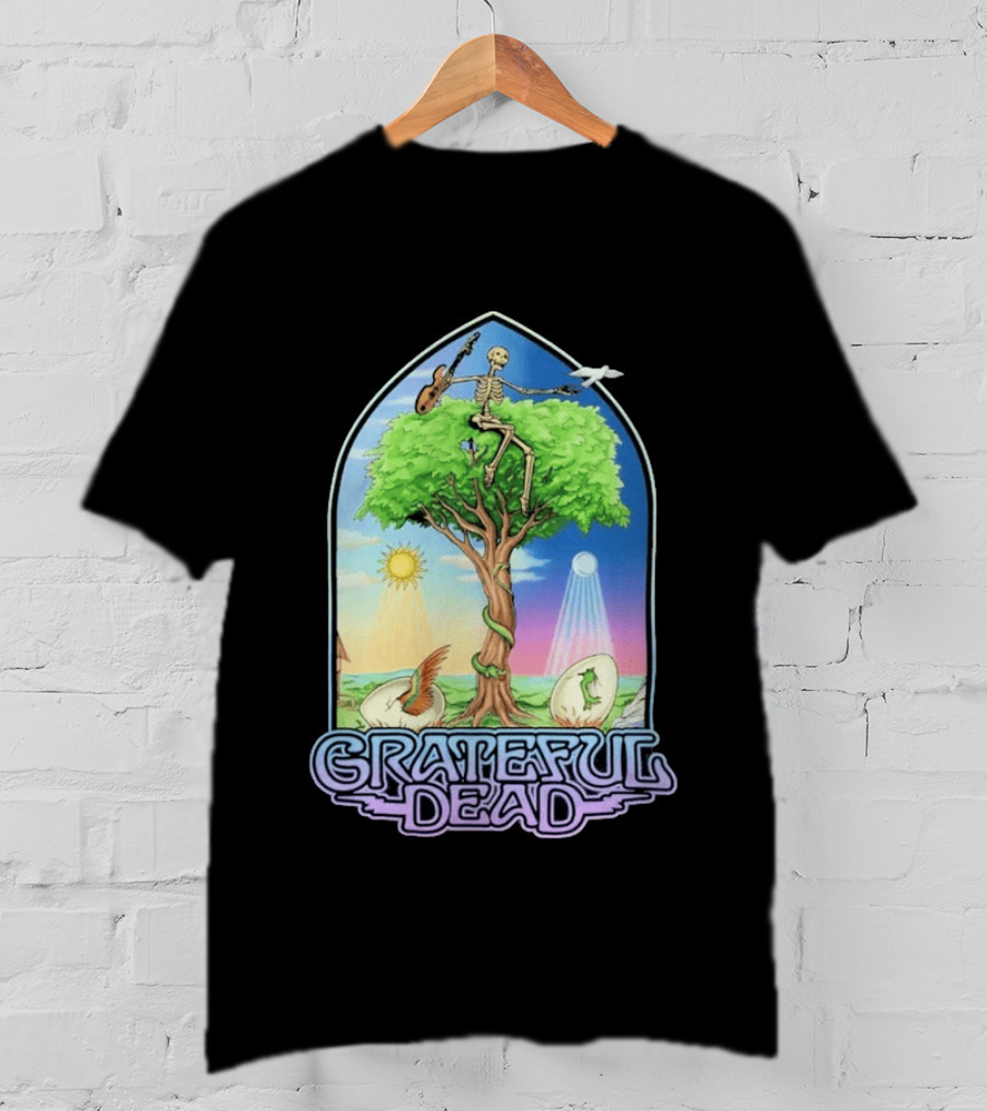 Grateful Dead Summer Magic Skeleton Guitar Tree Sunrise Sunset Fantasy T-Shirt