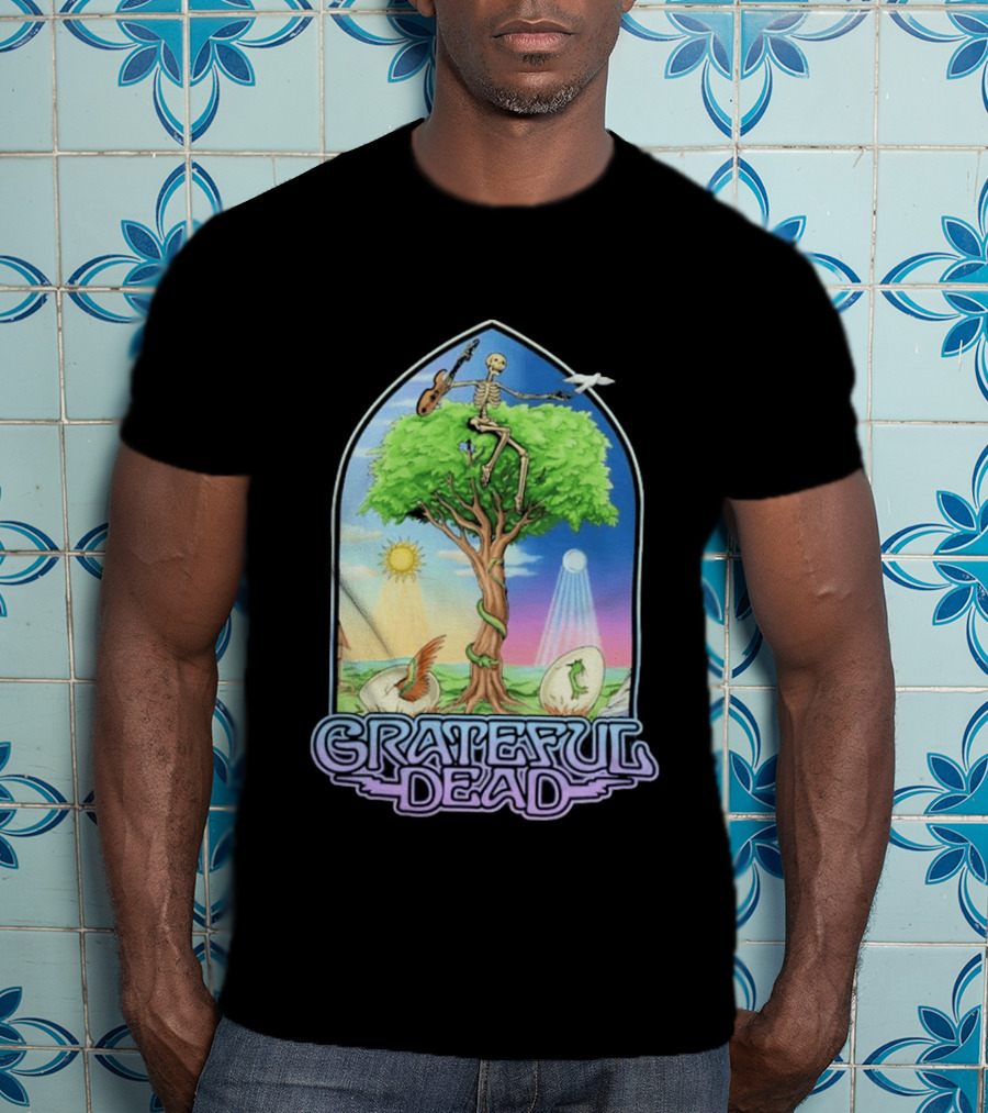 Grateful Dead Summer Magic Skeleton Guitar Tree Sunrise Sunset Fantasy T-Shirt