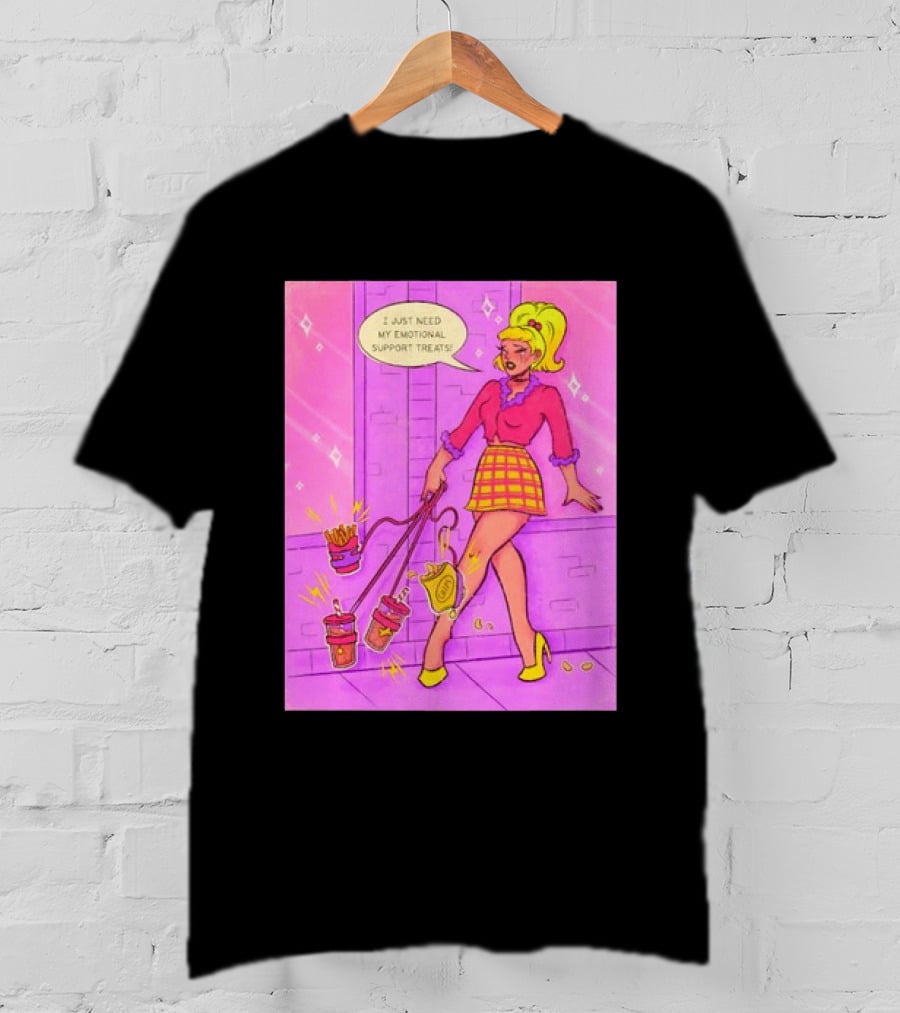 I Just Need My Emotional Support Treats Comic Style Girl With Drinks And Fries T-Shirt