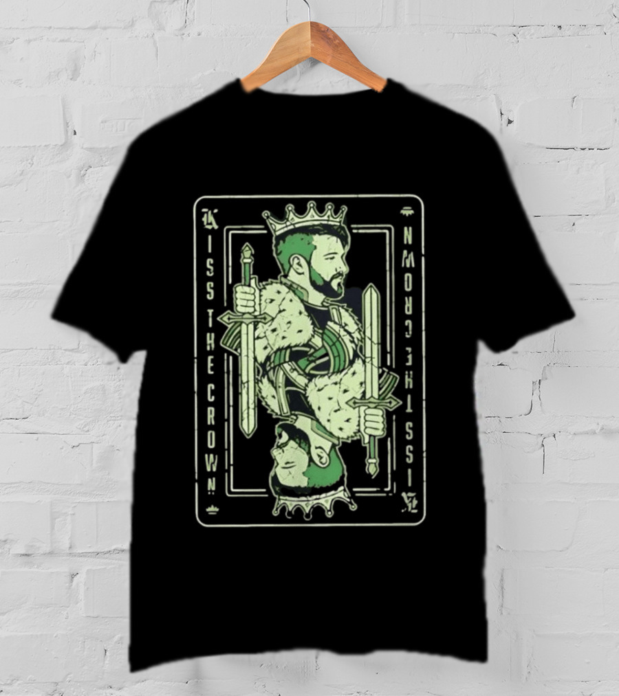 Kiss The Crown Bearded King With Dual Swords Playing Card T-Shirt