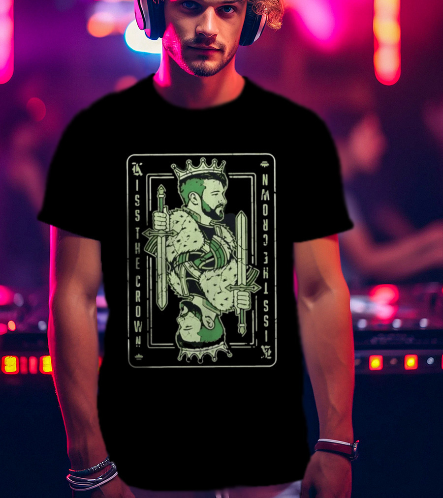 Kiss The Crown Bearded King With Dual Swords Playing Card T-Shirt