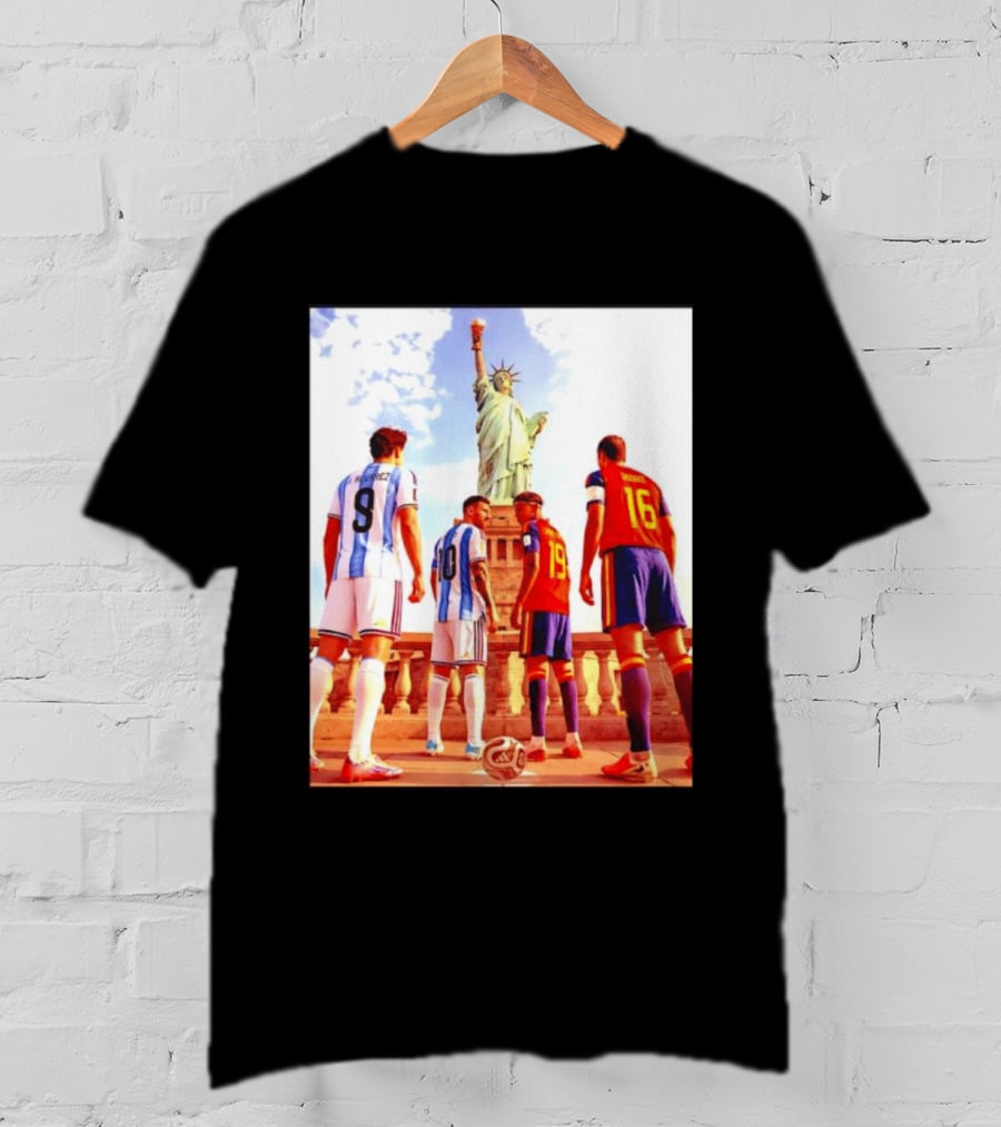 Lionel Messi J Alvarez Lamine Yamal Rodrigo Football Statue Of Liberty Argentina Spain Soccer T-Shirt