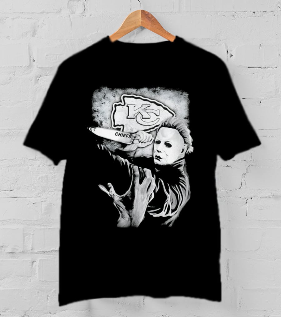 Michael Myers Holding Knife With KC Chiefs T-Shirt