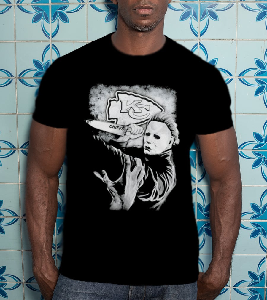 Michael Myers Holding Knife With KC Chiefs T-Shirt