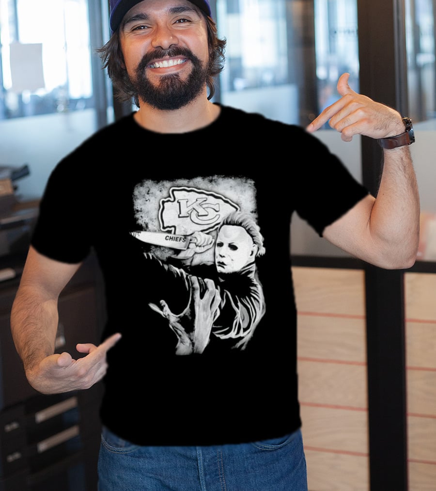 Michael Myers Holding Knife With KC Chiefs T-Shirt