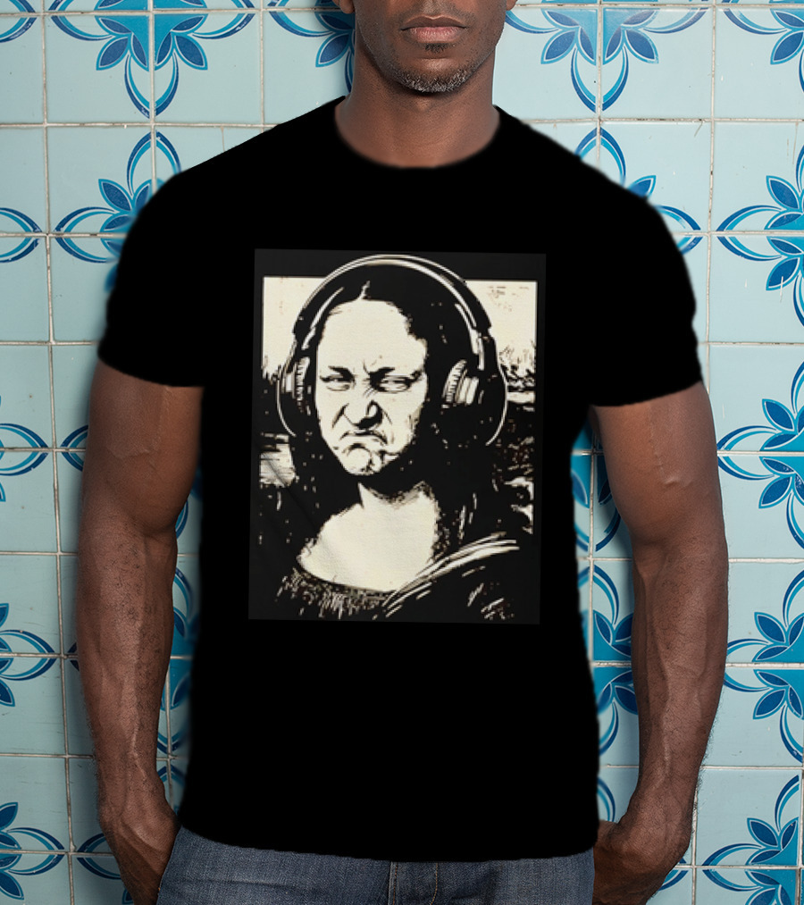 Mona Lisa Headphones Grumpy Expression Fusion T-Shirt