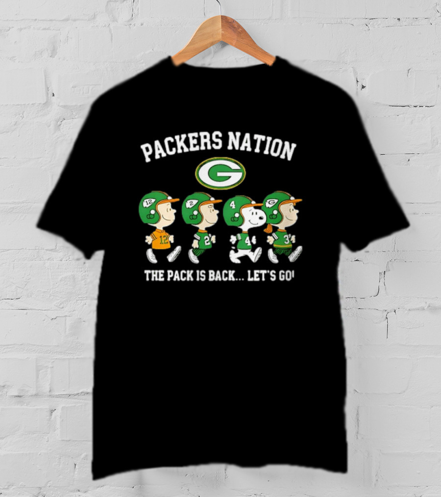Packers Nation Peanuts Characters Walking The Pack Is Back Let's Go Green Bay Packers T-Shirt