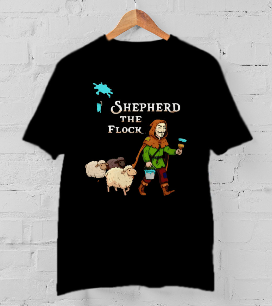 Shepherd The Flock Anonymous Mask Herding Sheep Hand Drawn T-Shirt