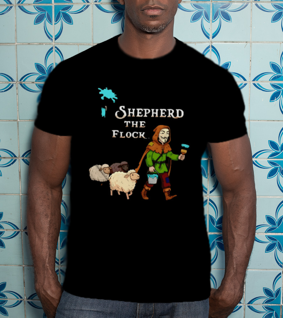 Shepherd The Flock Anonymous Mask Herding Sheep Hand Drawn T-Shirt