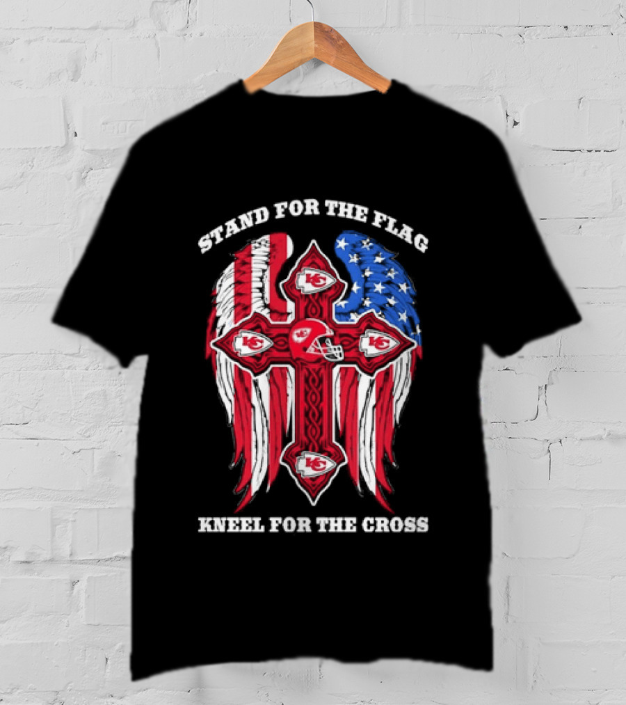 Stand For The Flag Kneel For The Cross Kansas City Chiefs American Flag Cross T-Shirt