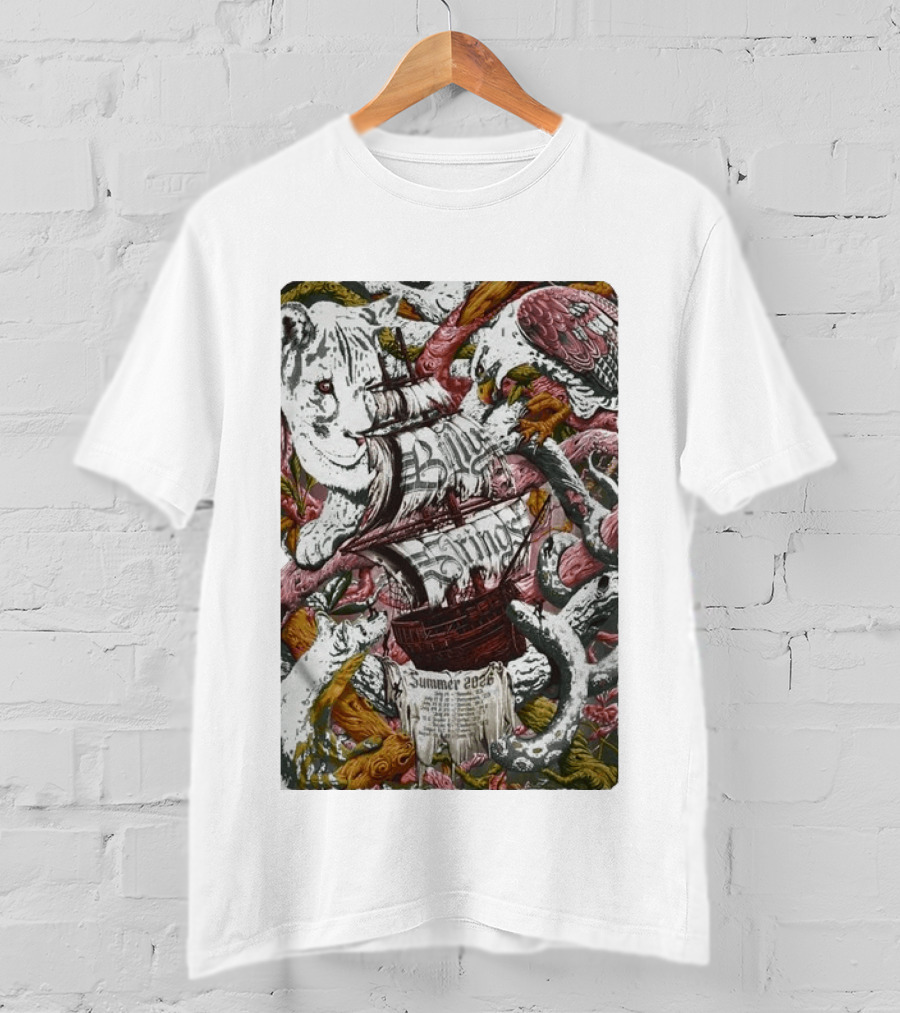 Billy Strings Summer 2026 Shows Pirate Ship And Wild Animals T-Shirt