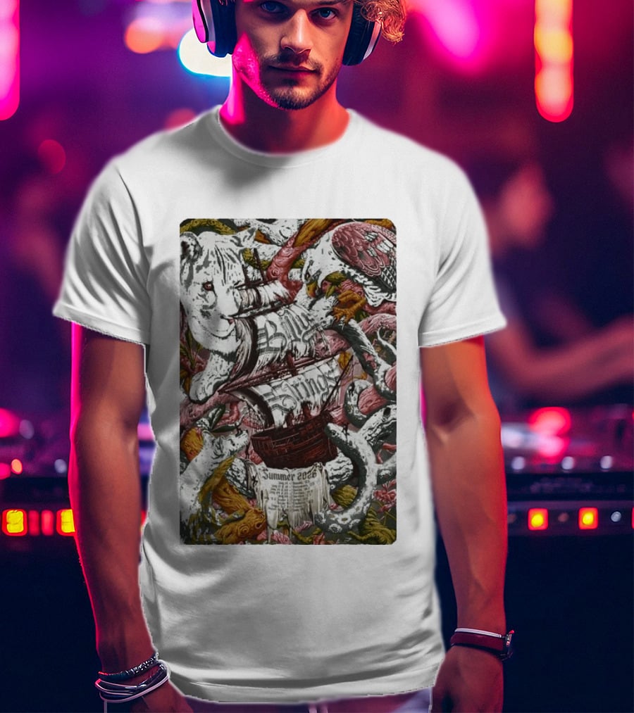 Billy Strings Summer 2026 Shows Pirate Ship And Wild Animals T-Shirt