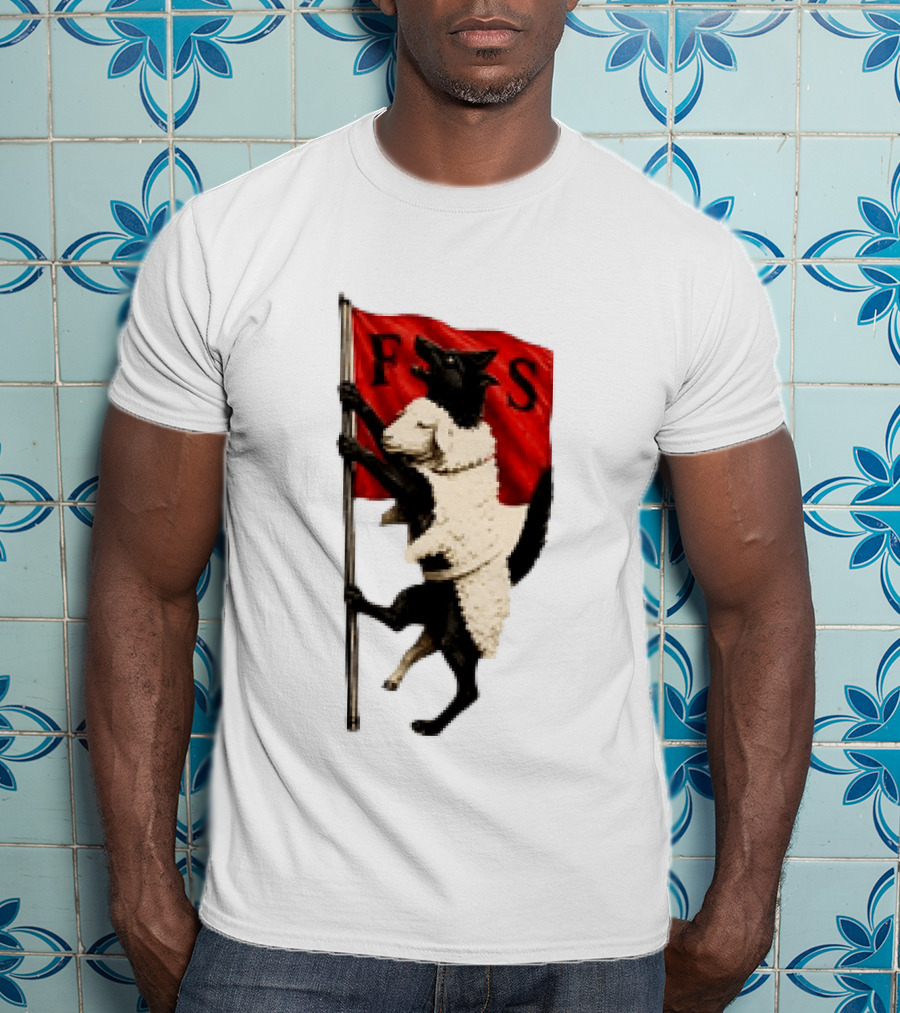 FS Black Cat Carrying Lamb Red Flag T-Shirt