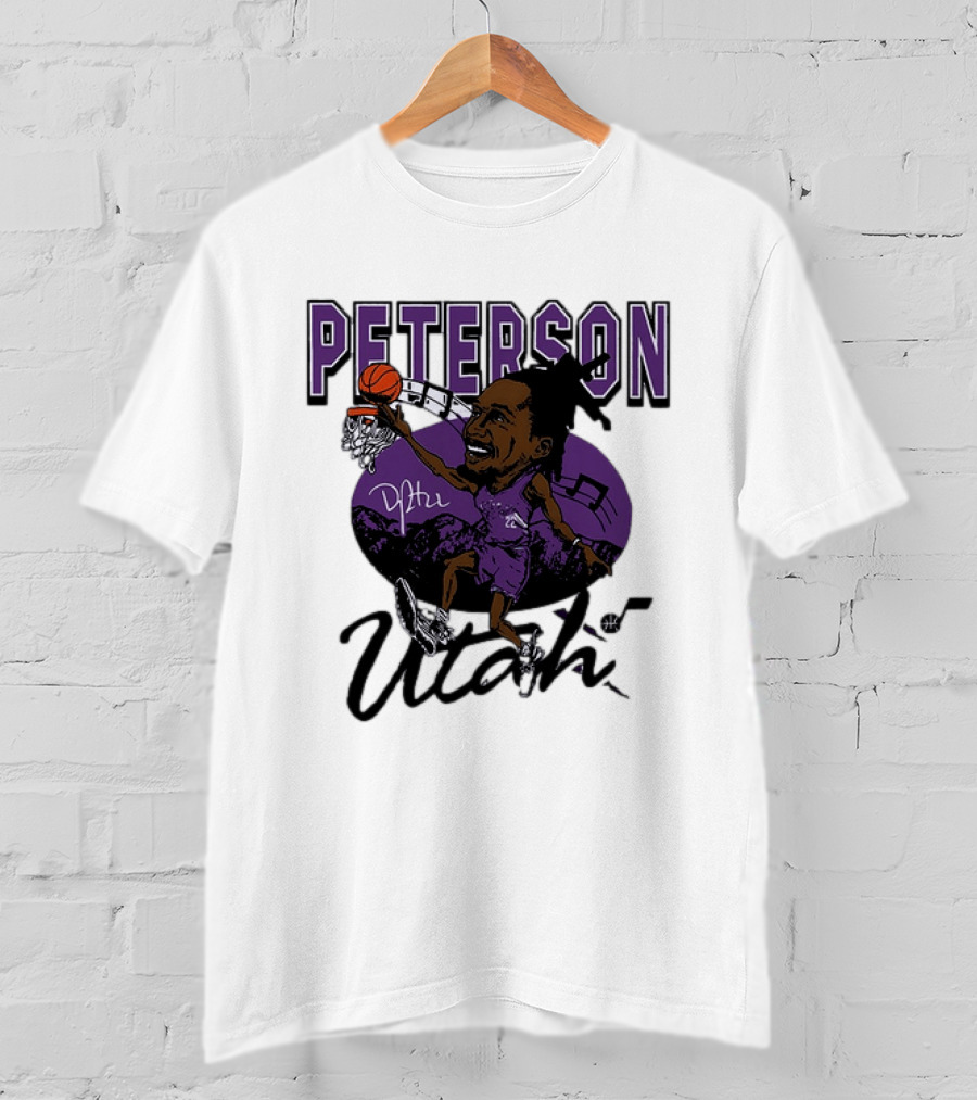 Peterson Utah Jazz NBA Basketball Caricature Purple Scene T-Shirt