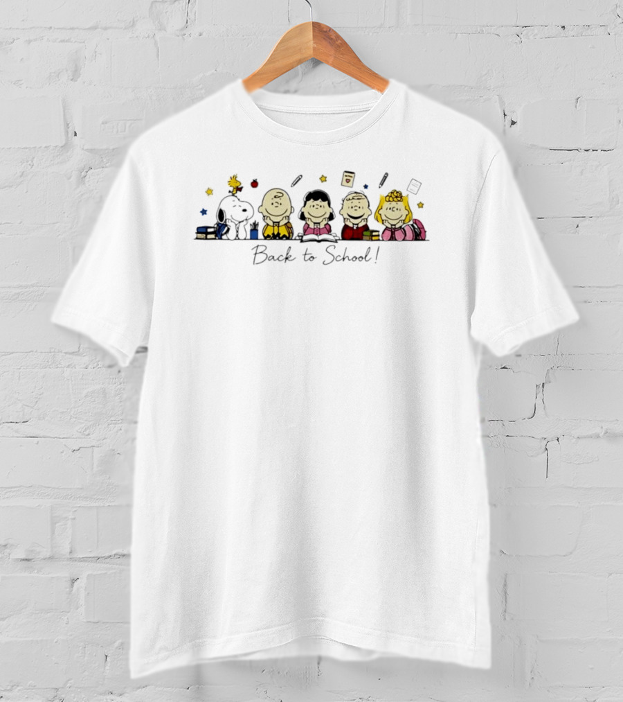 Peanuts Back To School Snoopy Woodstock Charlie Brown Lucy Linus Sally T-Shirt