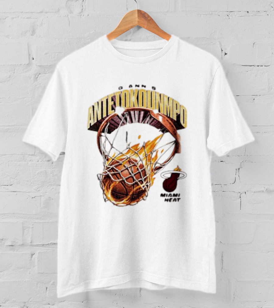 Giannis Antetokounmpo Miami Heat Basketball Hoop Fireball T-Shirt