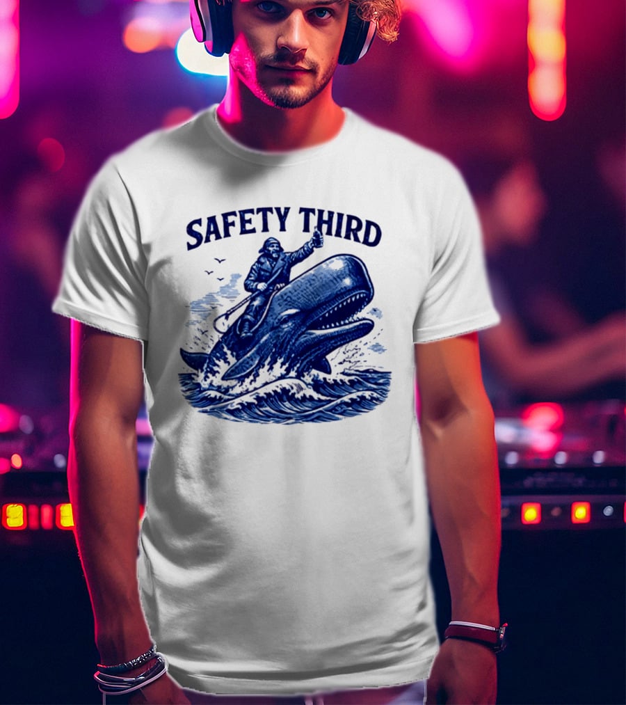 Safety Third Nautical Whale Rider Humor T-Shirt