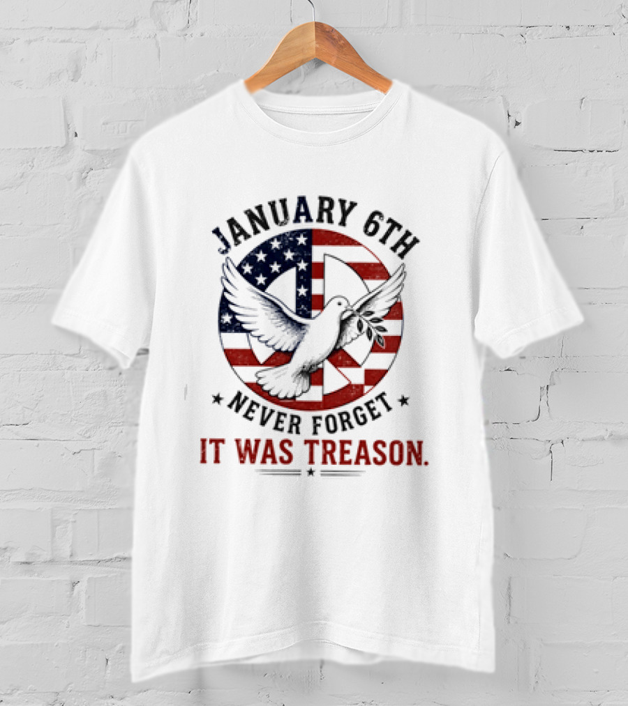 January 6th Never Forget It Was Treason Pigeon American Flag Peace T-Shirt
