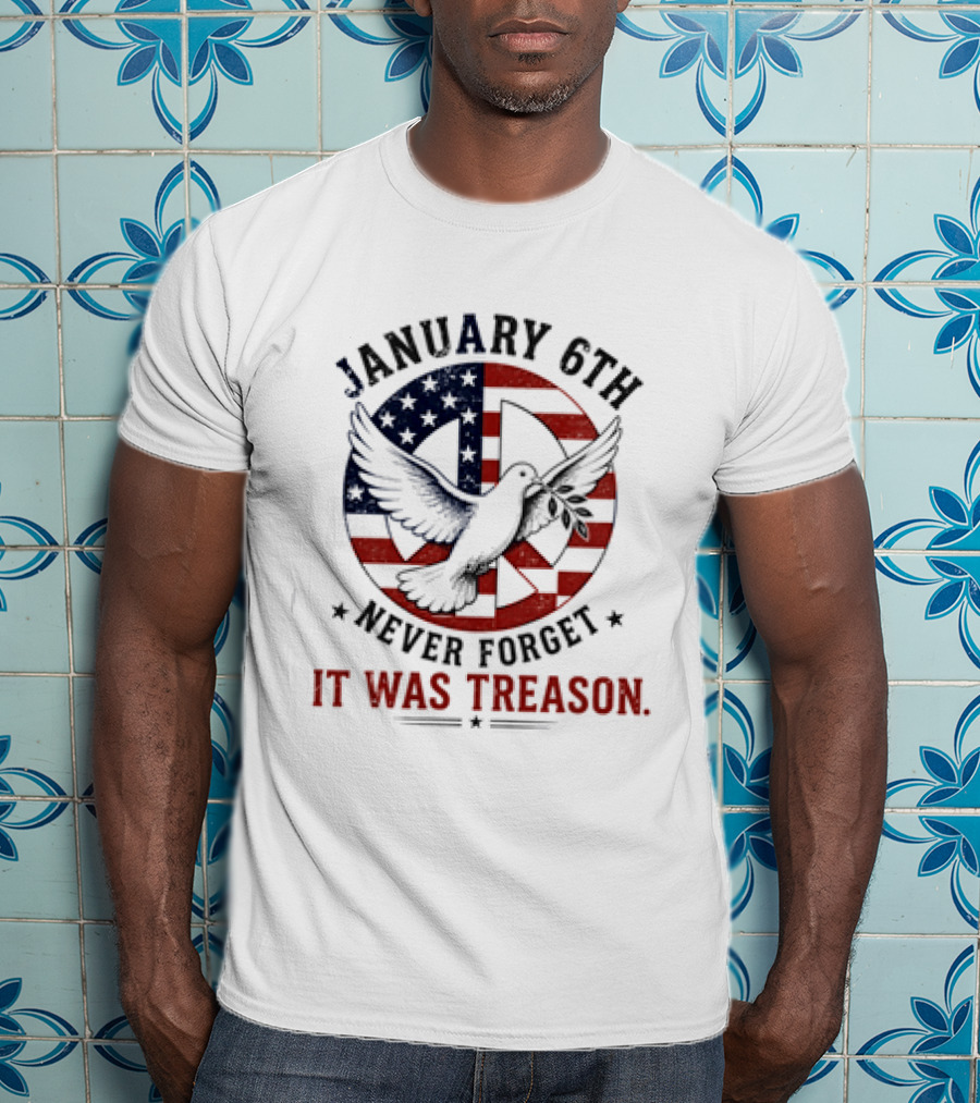 January 6th Never Forget It Was Treason Pigeon American Flag Peace T-Shirt