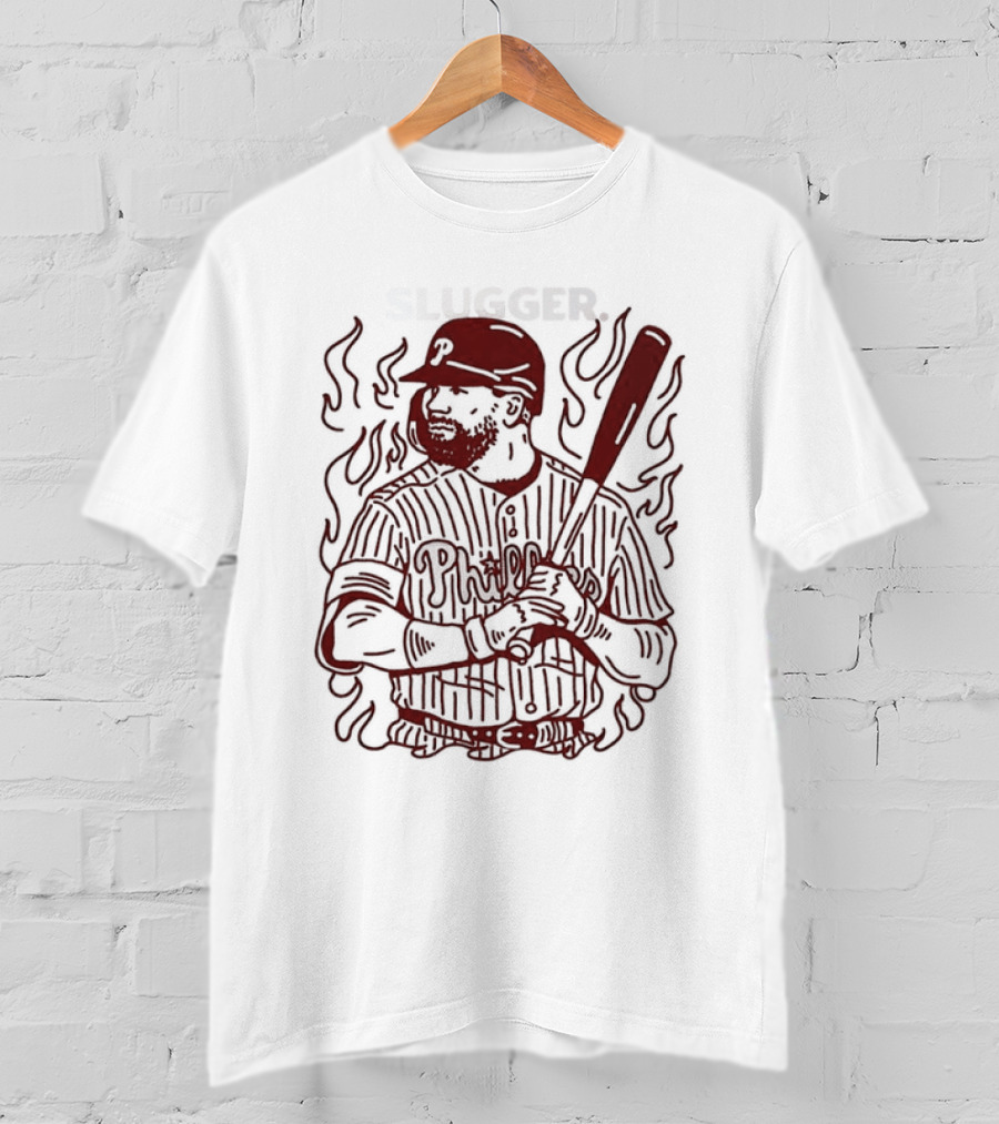 Philadelphia Phillies Slugger Baseball Player With Bat And Flames T-Shirt