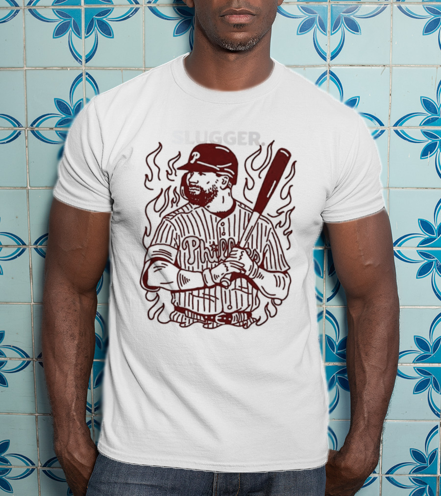 Philadelphia Phillies Slugger Baseball Player With Bat And Flames T-Shirt