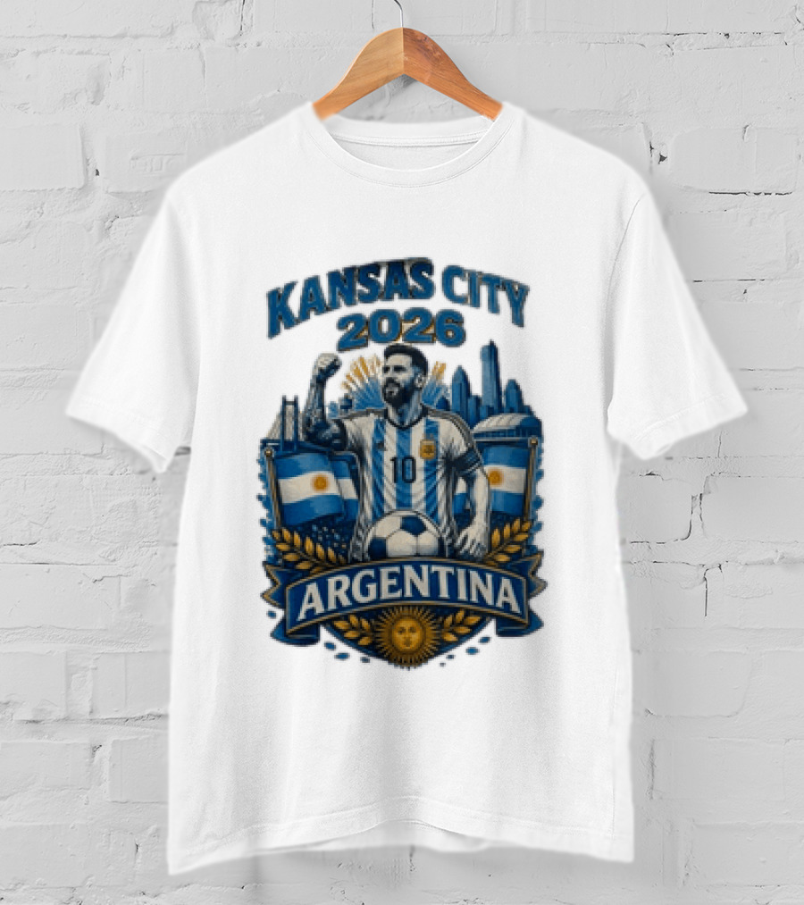 Kansas City 2026 Argentina Lionel Messi No 10 Flag Skyline T-Shirt