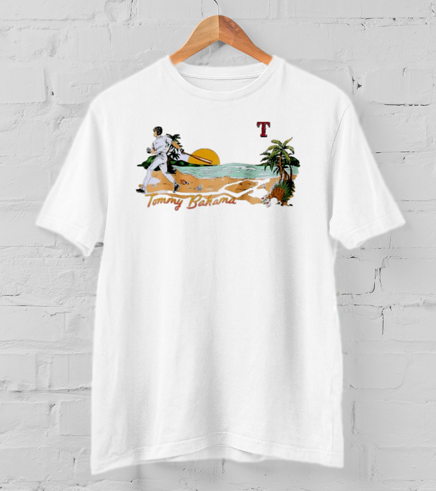 Tommy Bahama Baseball Texas Rangers Sunset Beach Scene T-Shirt
