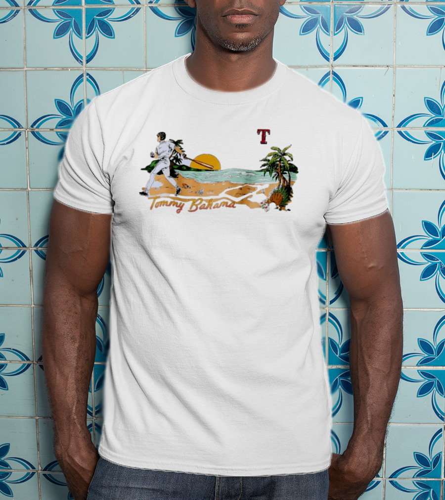 Tommy Bahama Baseball Texas Rangers Sunset Beach Scene T-Shirt