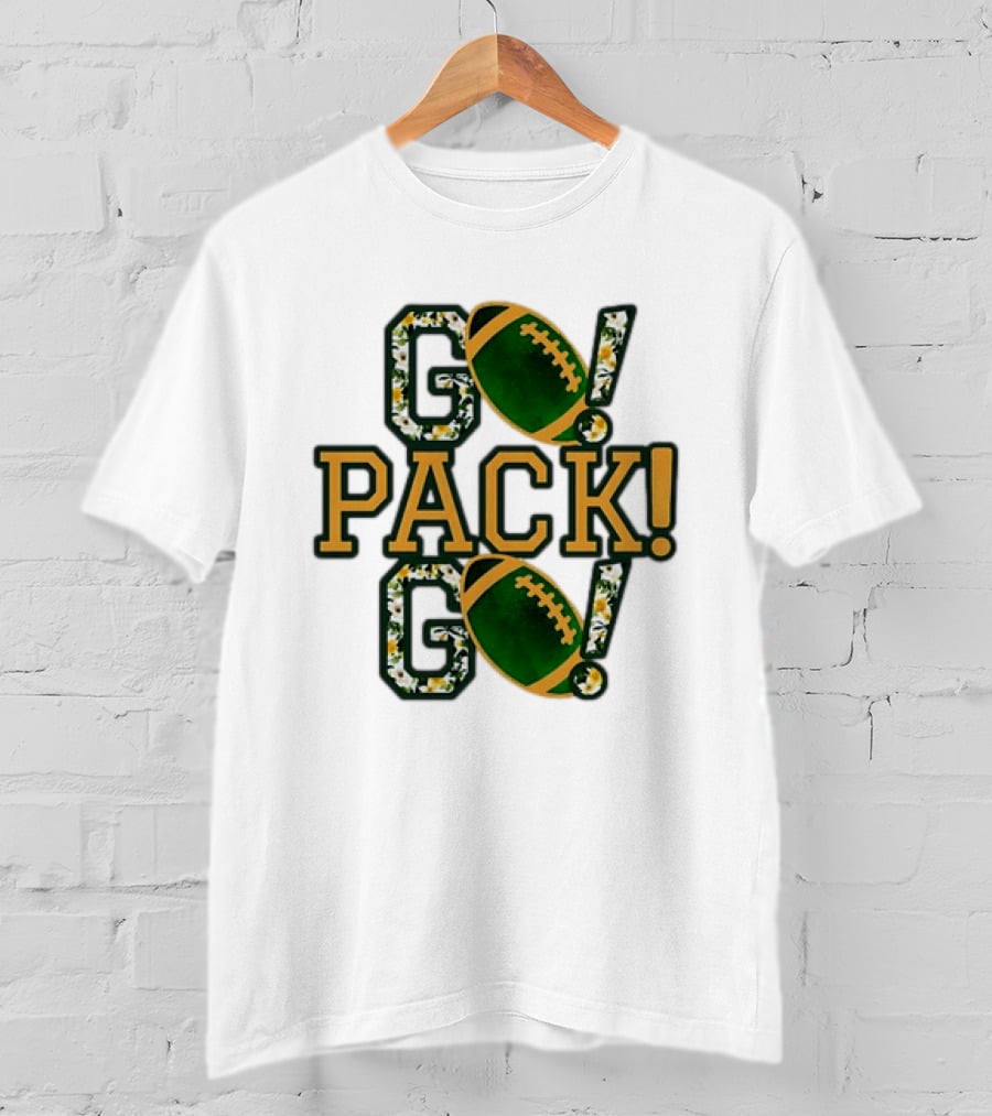 Packers Go Pack Go Football Floral Design With Green And Gold Footballs T-Shirt