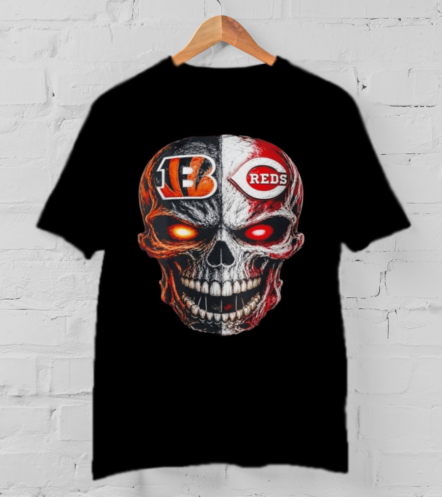 BENGALS REDS Skull Split Face Dual T-Shirt
