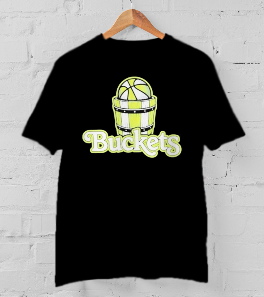 Buckets Basketball Cartoon Style Vintage Retro Ball In Wooden Basket T-Shirt