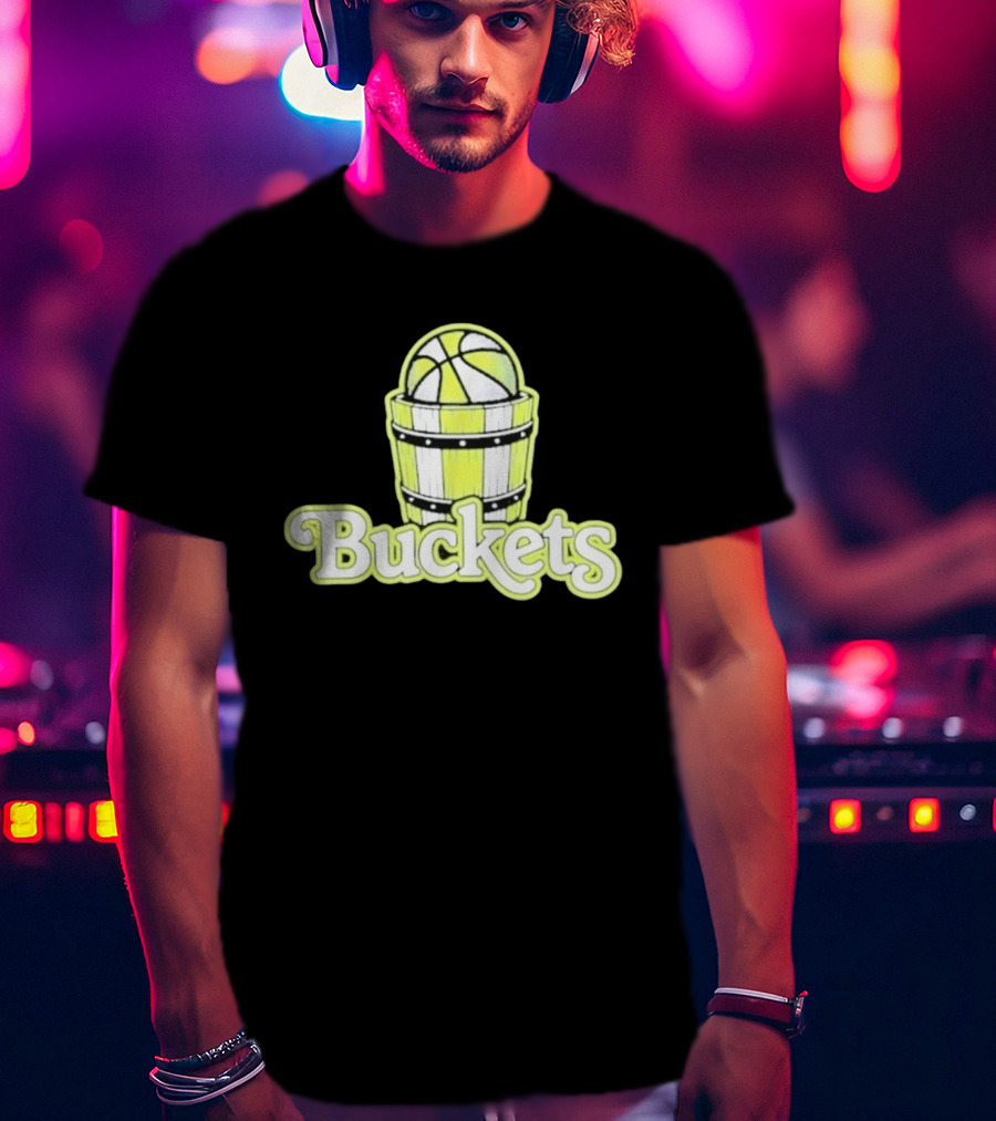 Buckets Basketball Cartoon Style Vintage Retro Ball In Wooden Basket T-Shirt