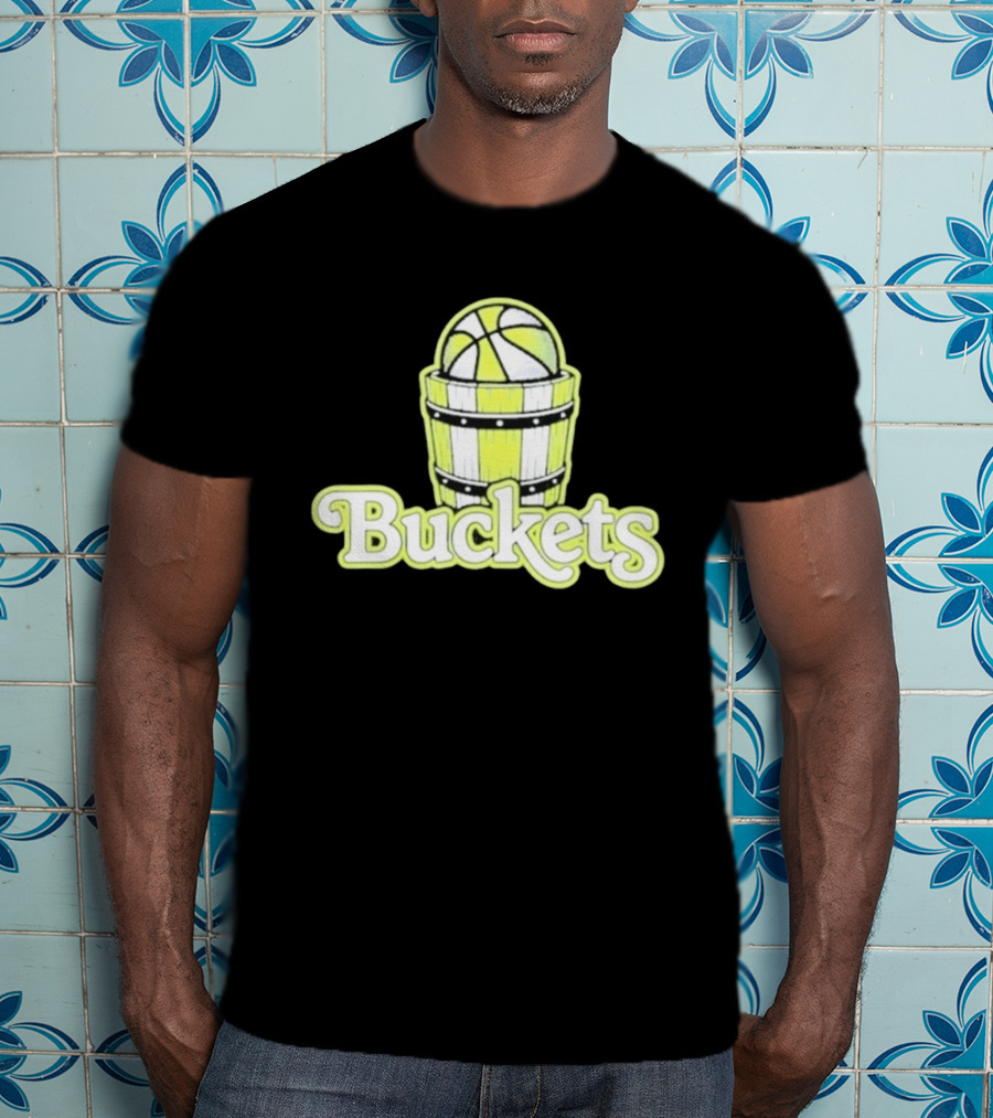 Buckets Basketball Cartoon Style Vintage Retro Ball In Wooden Basket T-Shirt