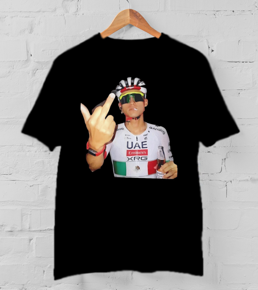 UAE Emirates Cyclist Isaac Del Toro Middle Finger Smoking With Beer T-Shirt
