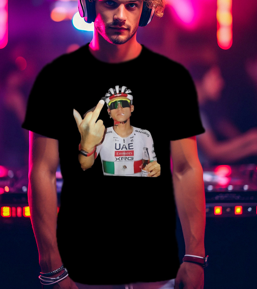 UAE Emirates Cyclist Isaac Del Toro Middle Finger Smoking With Beer T-Shirt