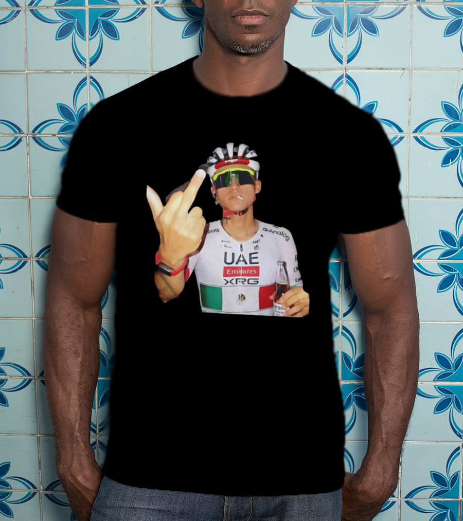 UAE Emirates Cyclist Isaac Del Toro Middle Finger Smoking With Beer T-Shirt