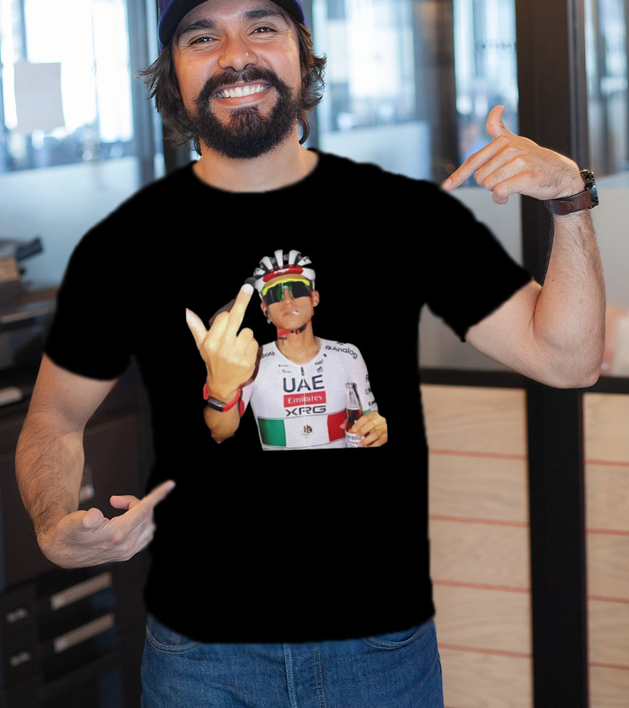 UAE Emirates Cyclist Isaac Del Toro Middle Finger Smoking With Beer T-Shirt