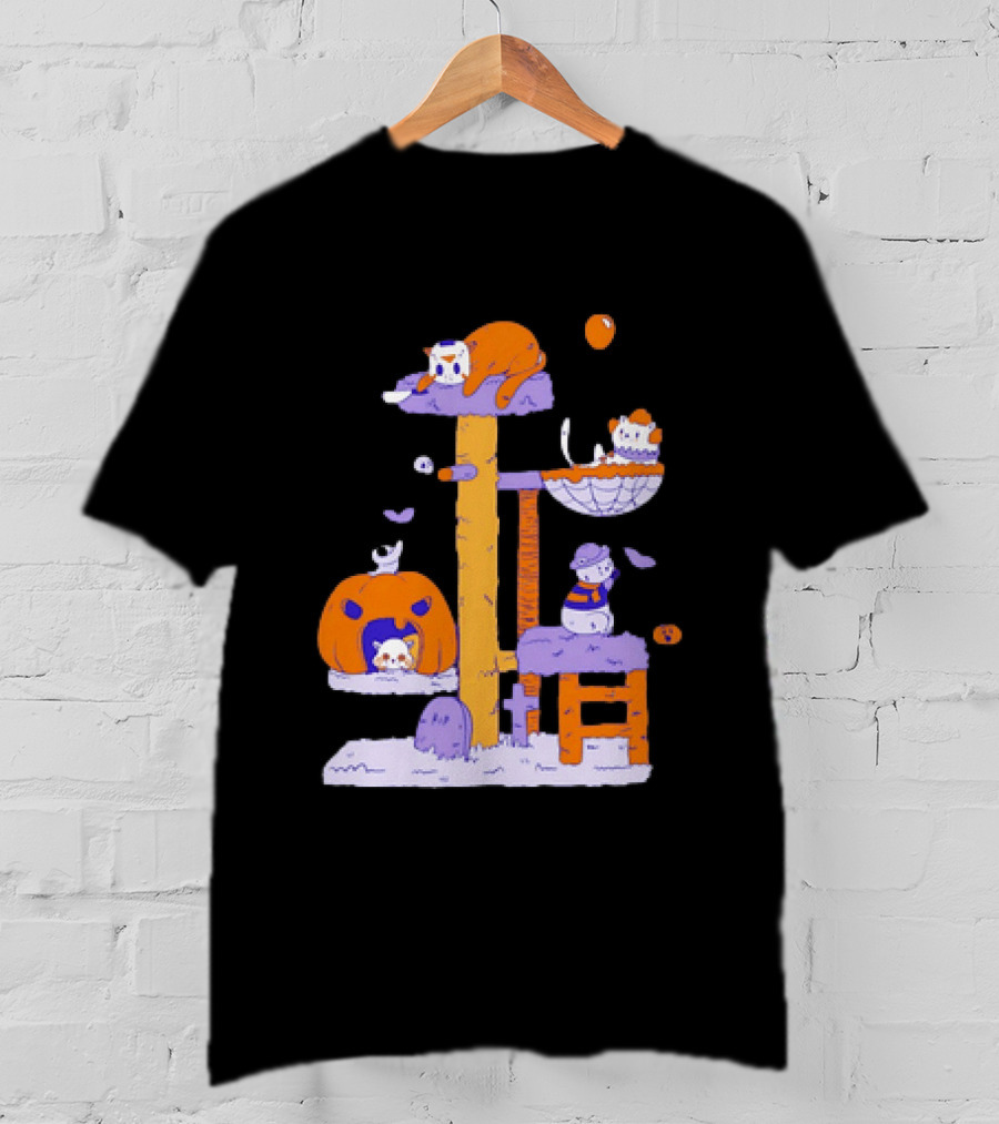 Cat Horror Pumpkin Tree Halloween Cats T-Shirt