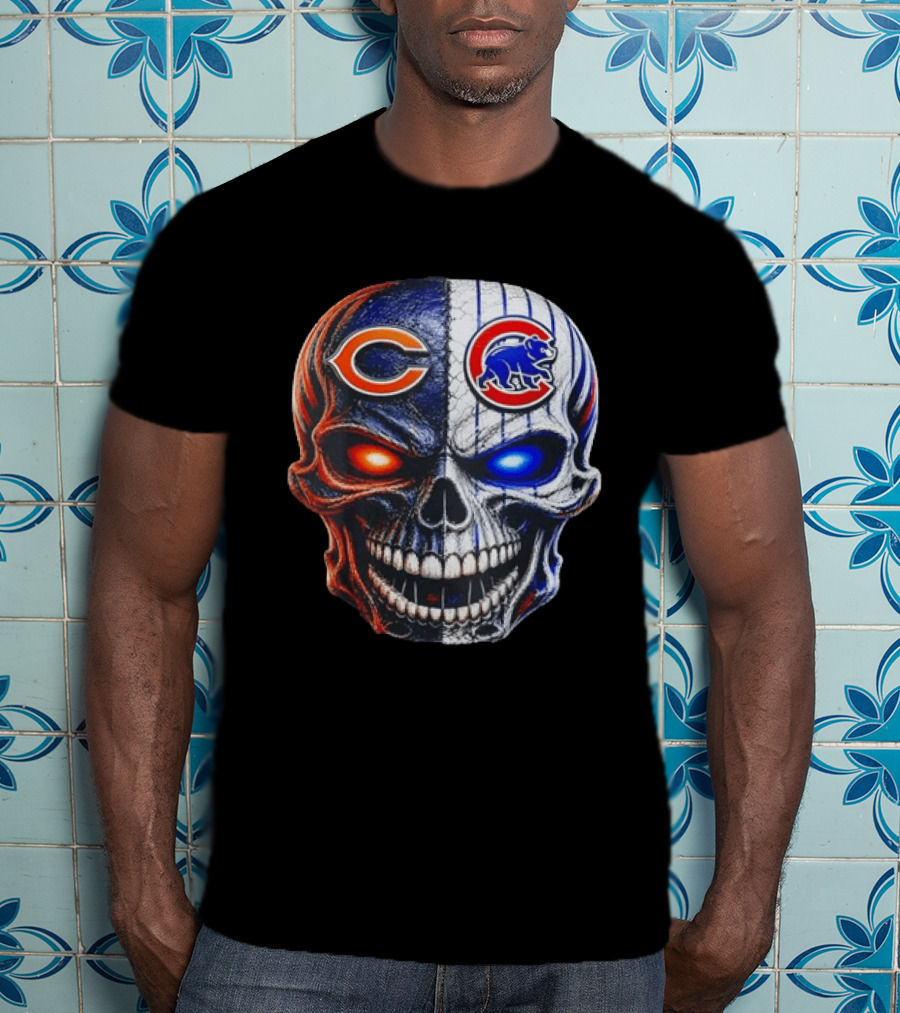 Chicago Bears Cubs Skull Split T-Shirt
