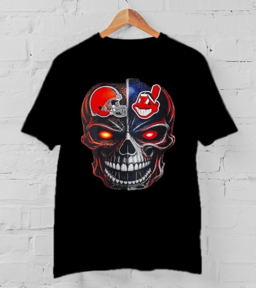 Cleveland Browns Helmet Indians Chief Wahoo Skull Sports Fan T-Shirt