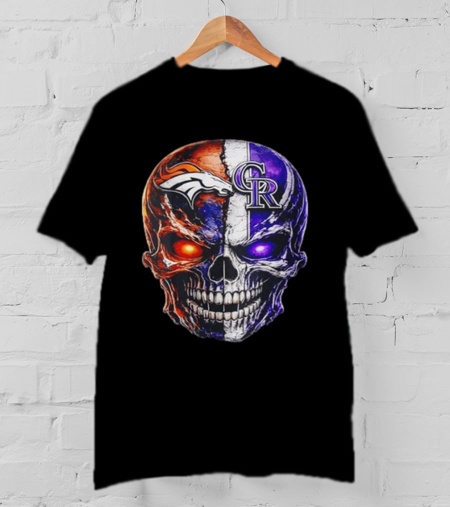 Denver Broncos Colorado Rockies Split Skull Team Spirit T-Shirt