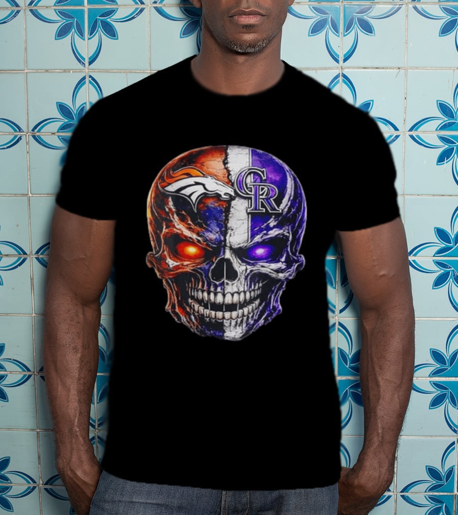 Denver Broncos Colorado Rockies Split Skull Team Spirit T-Shirt